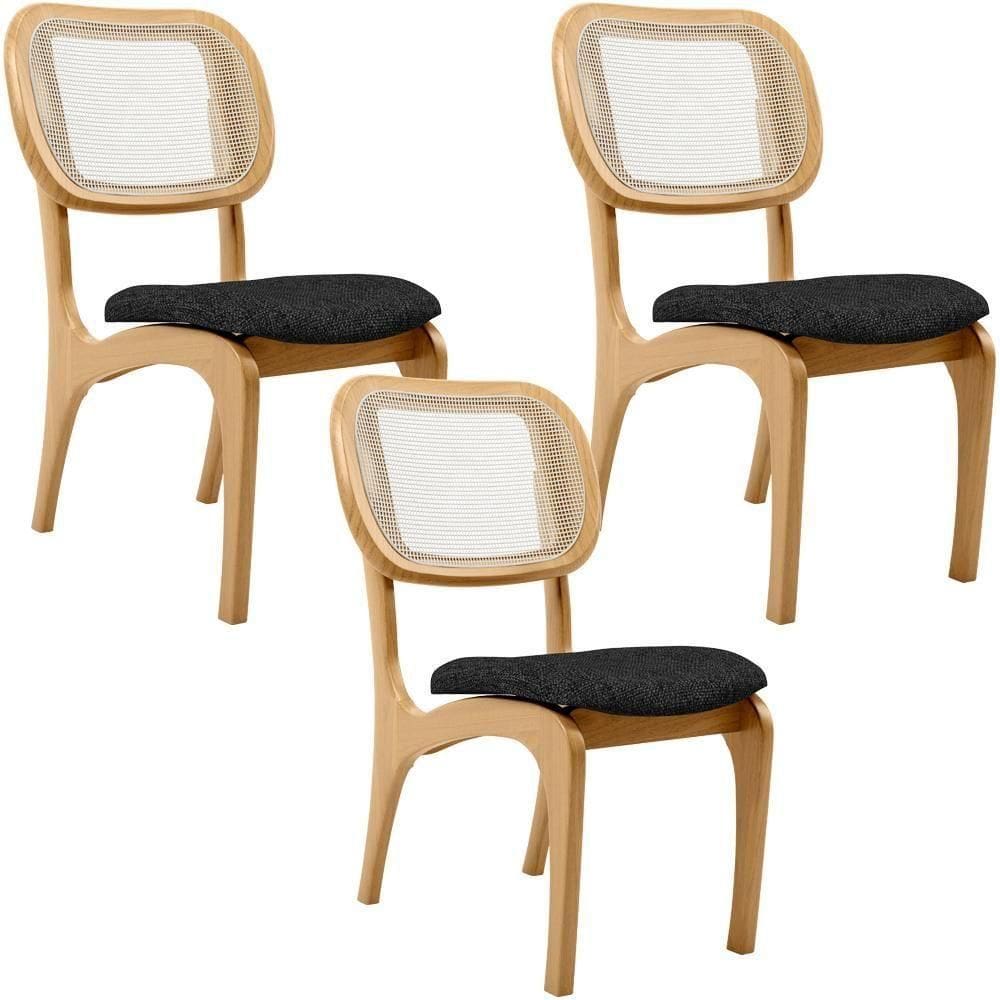 Kit 3 Cadeiras Para Sala De Jantar Estofada E Tela Mariah L02 Linho Chumbo