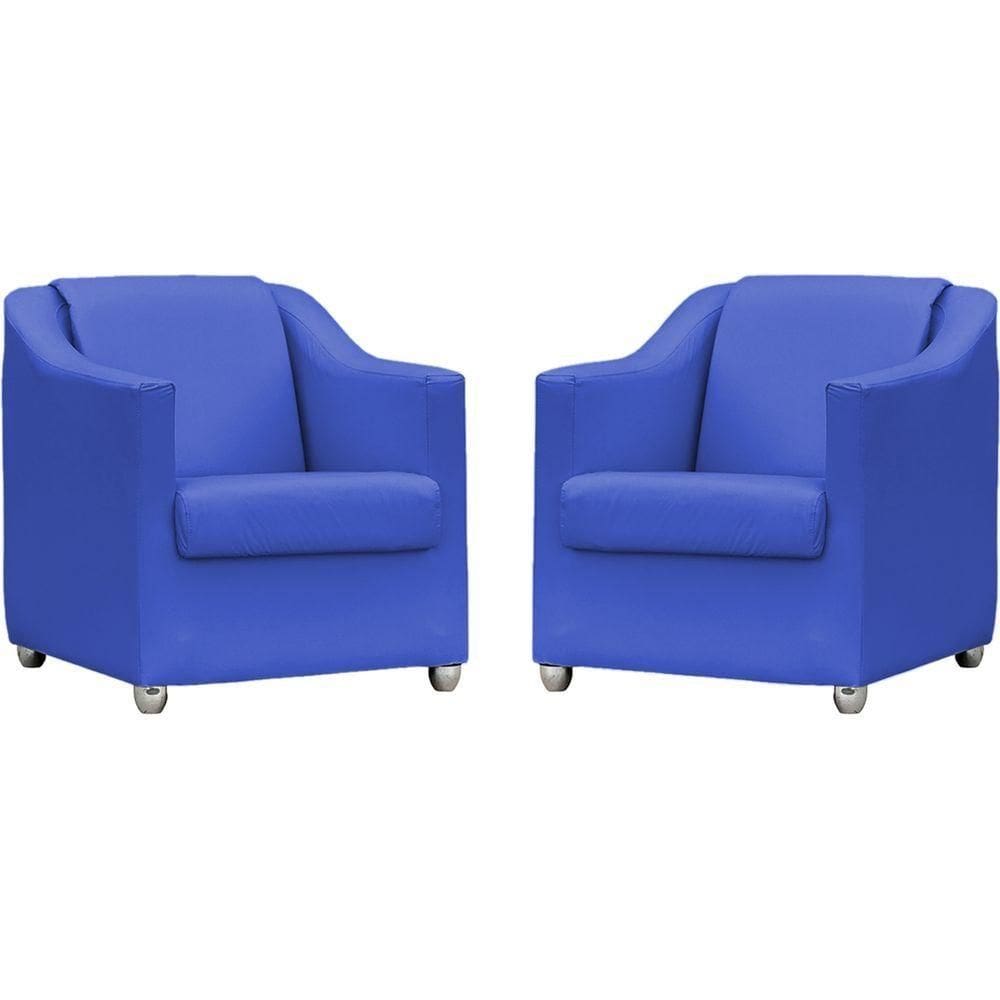 Kit 2 Poltronas Mila Corino Azul Royal Pé De Plástico Cromado - Azul-royal, Corino