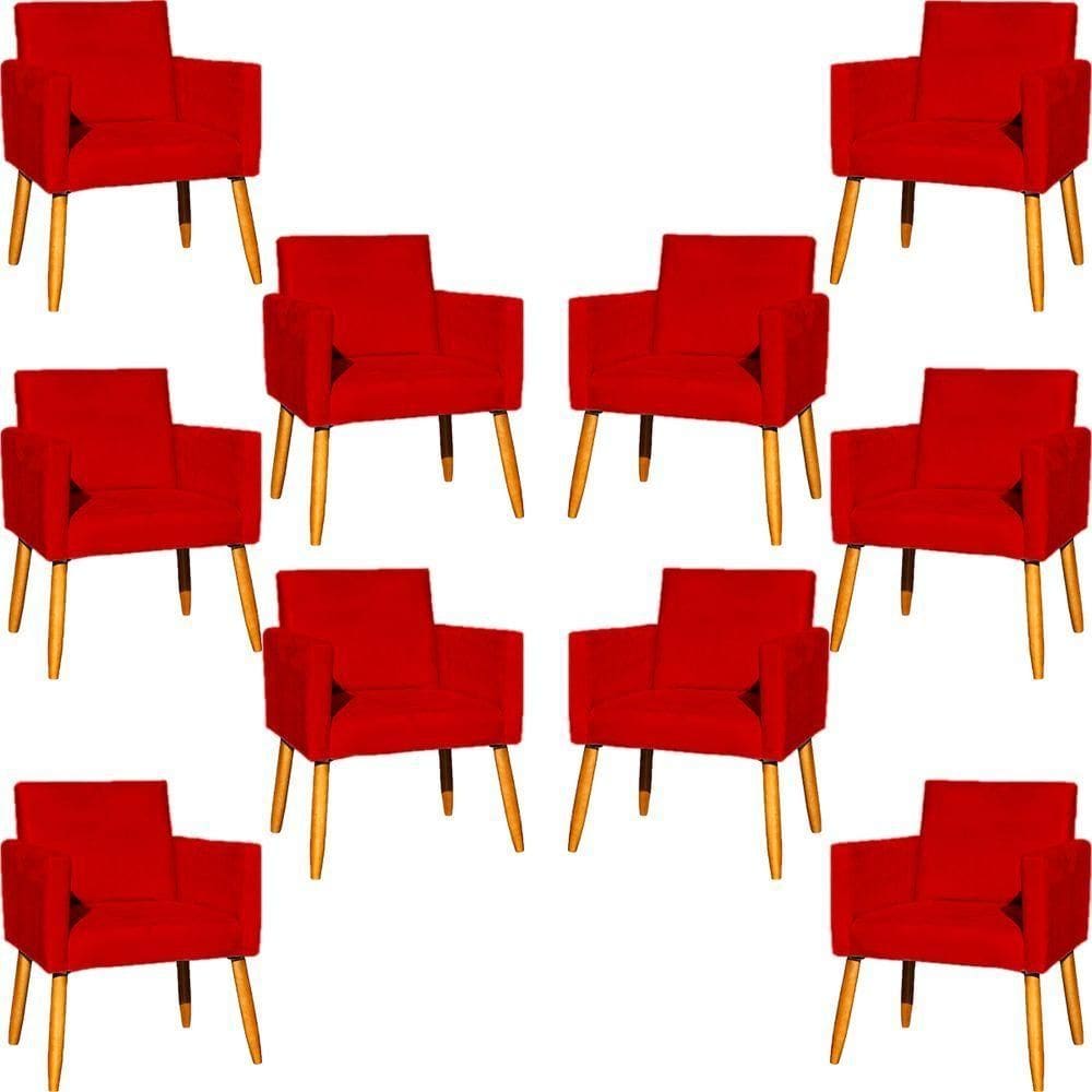Kit 10 Poltronas Decorativa Para Sala Nina Suede Cores Pé Palito 30cm Castanho - Vermelho, Suede