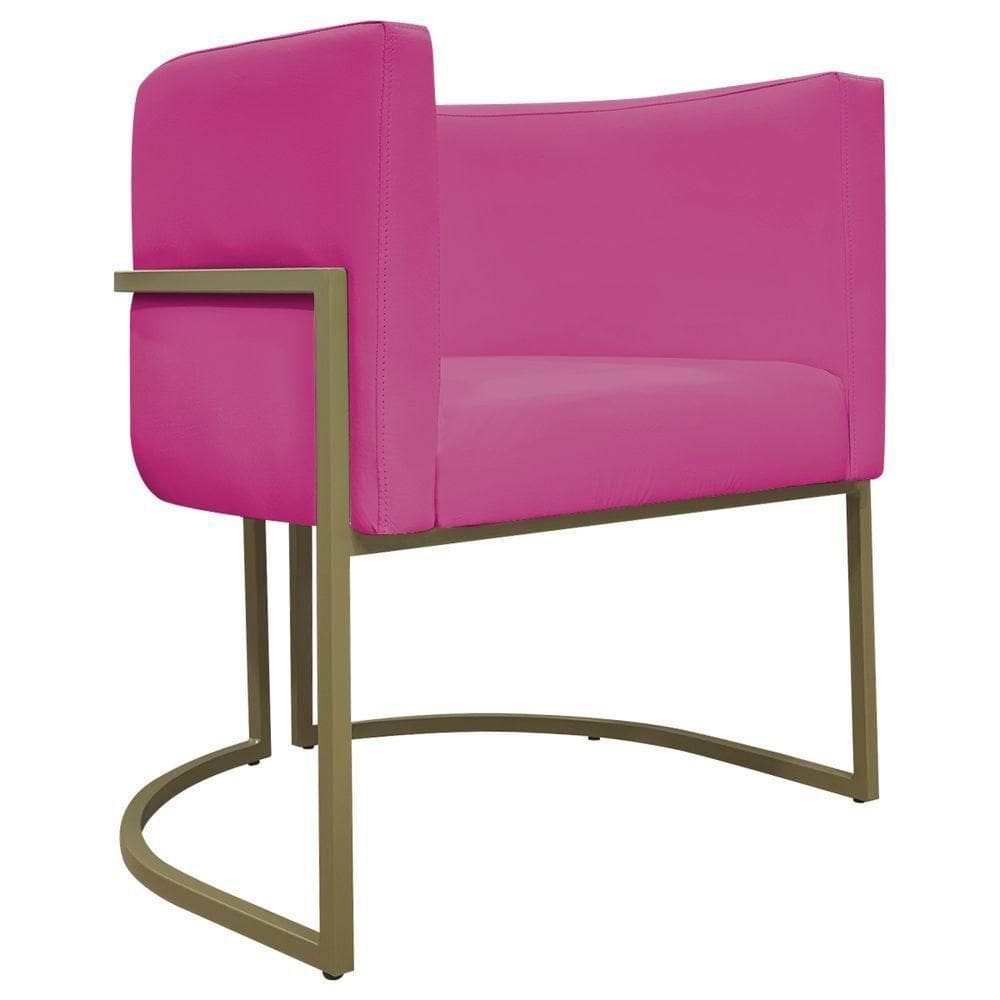 Poltrona Decorativa Recepção Luna Corino Cores Base De Ferro Champagne Pink Corino