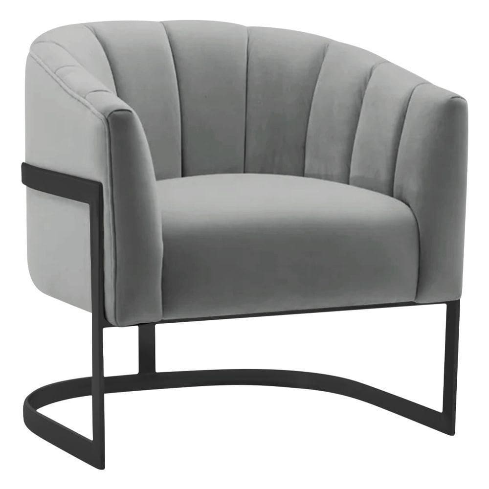 Poltrona Decorativa Sala De Estar Recepção Mavie Base De Ferro Preto Bouclé Adj Decor Cinza