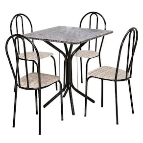 Jogo De Mesa E 04 Cadeiras Thais Com Tampo Granito Craquelada/assento Rattan - Artefamol