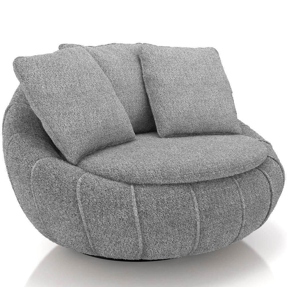 Poltrona Giratória Para Sala De Estar Decorativa Kira M03 Bouclê Cinza - Lyam Decor