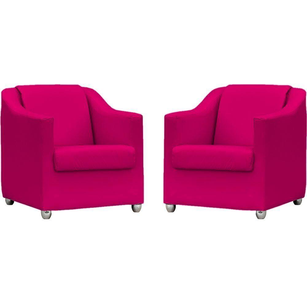 Kit 2 Poltronas Mila Corino Cores Pé De Plástico Cromado - Pink Corino