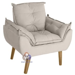 Poltrona Decorativa E Descanso Opala Bege Claro Com Fibra De Silicone E Pés Quadrado