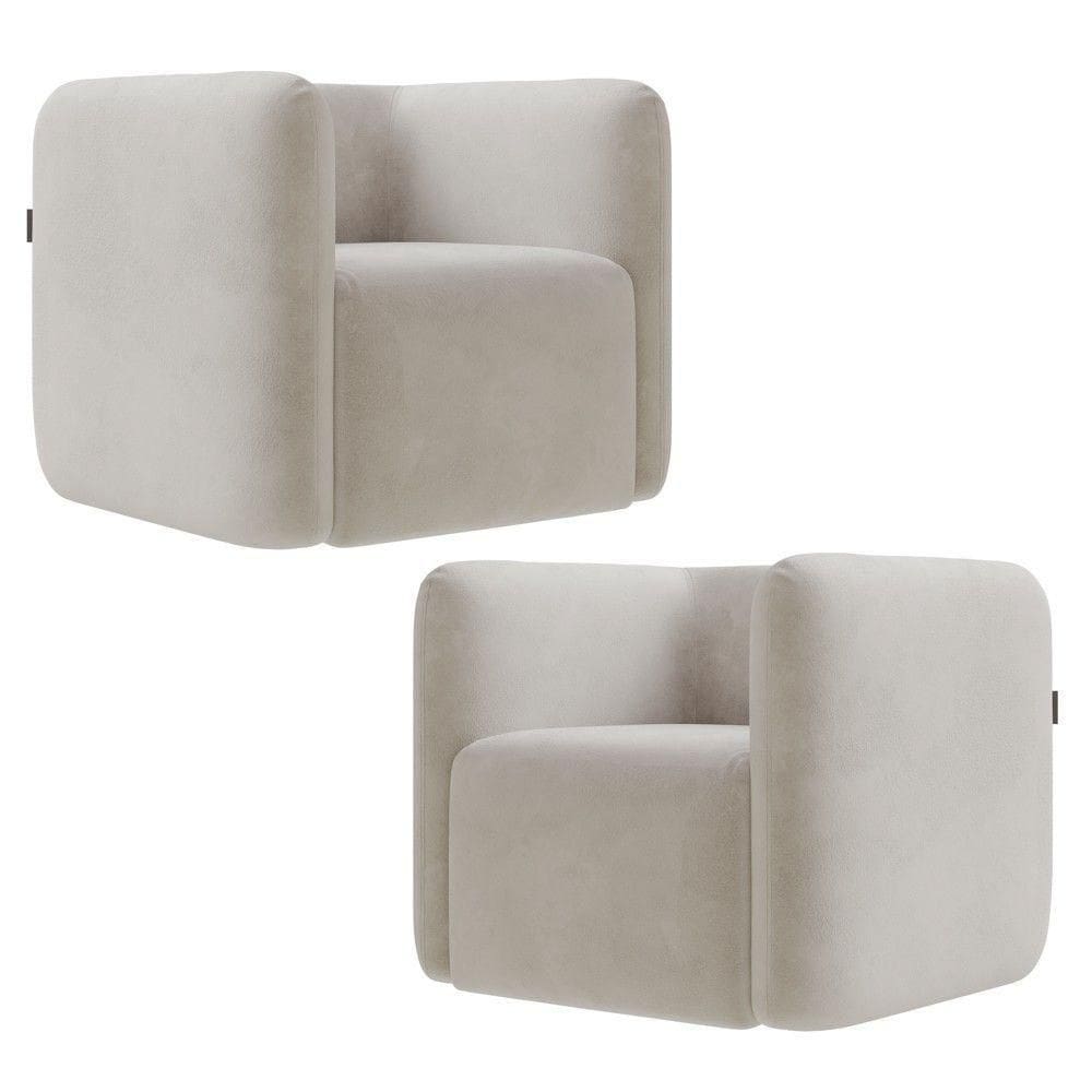 Poltrona Para Sala De Estar Decorativa Kit Com 2 Maggie K04 Veludo Bege - Mpozenato