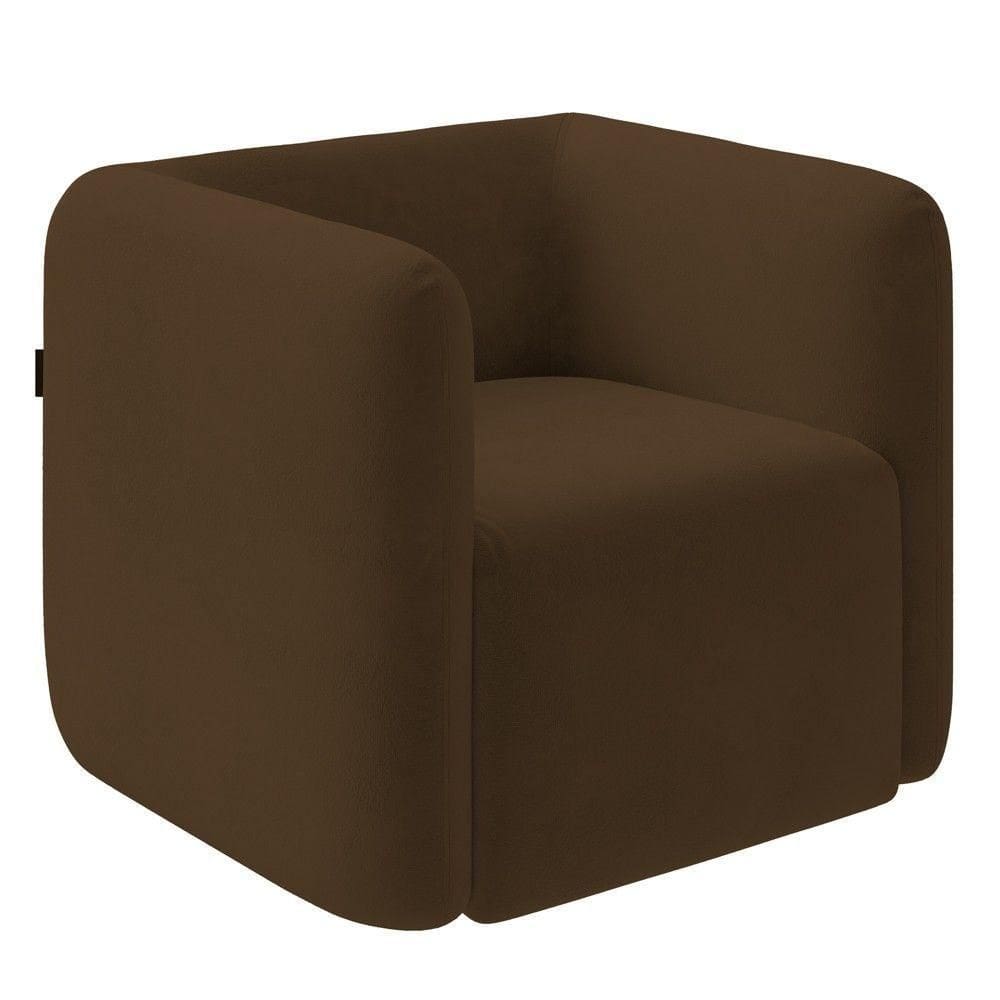 Poltrona Para Sala De Estar Decorativa Quadrada Maggie K04 Veludo Marrom - Mpozenato