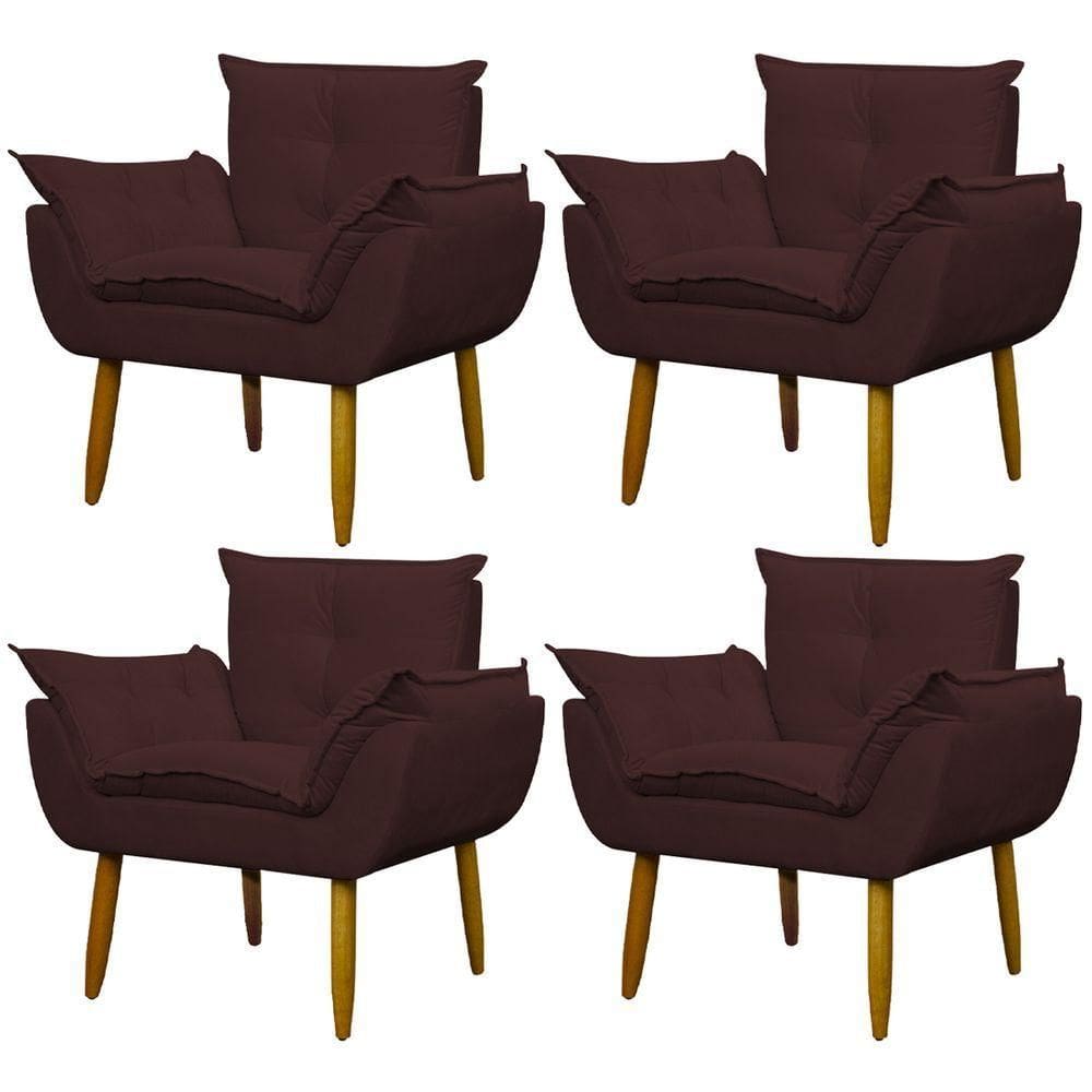 Kit 4 Poltronas Decorativa Sala E Quarto Opala Suede Herrero Cor:marsala