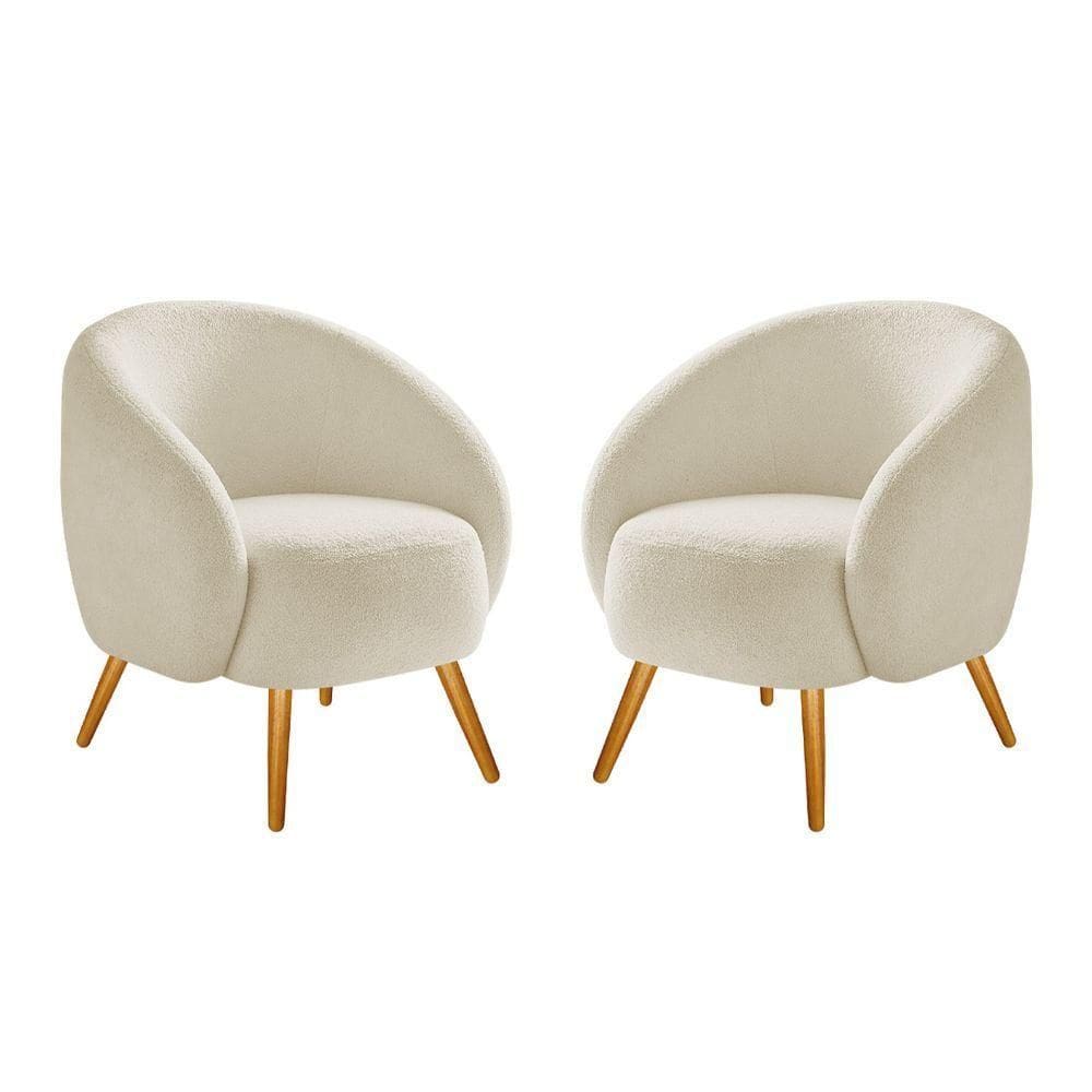 Kit 02 Poltronas Decorativas Sala De Estar Recepção Beatrice Bouclé - Adj Decor Cor Cinza