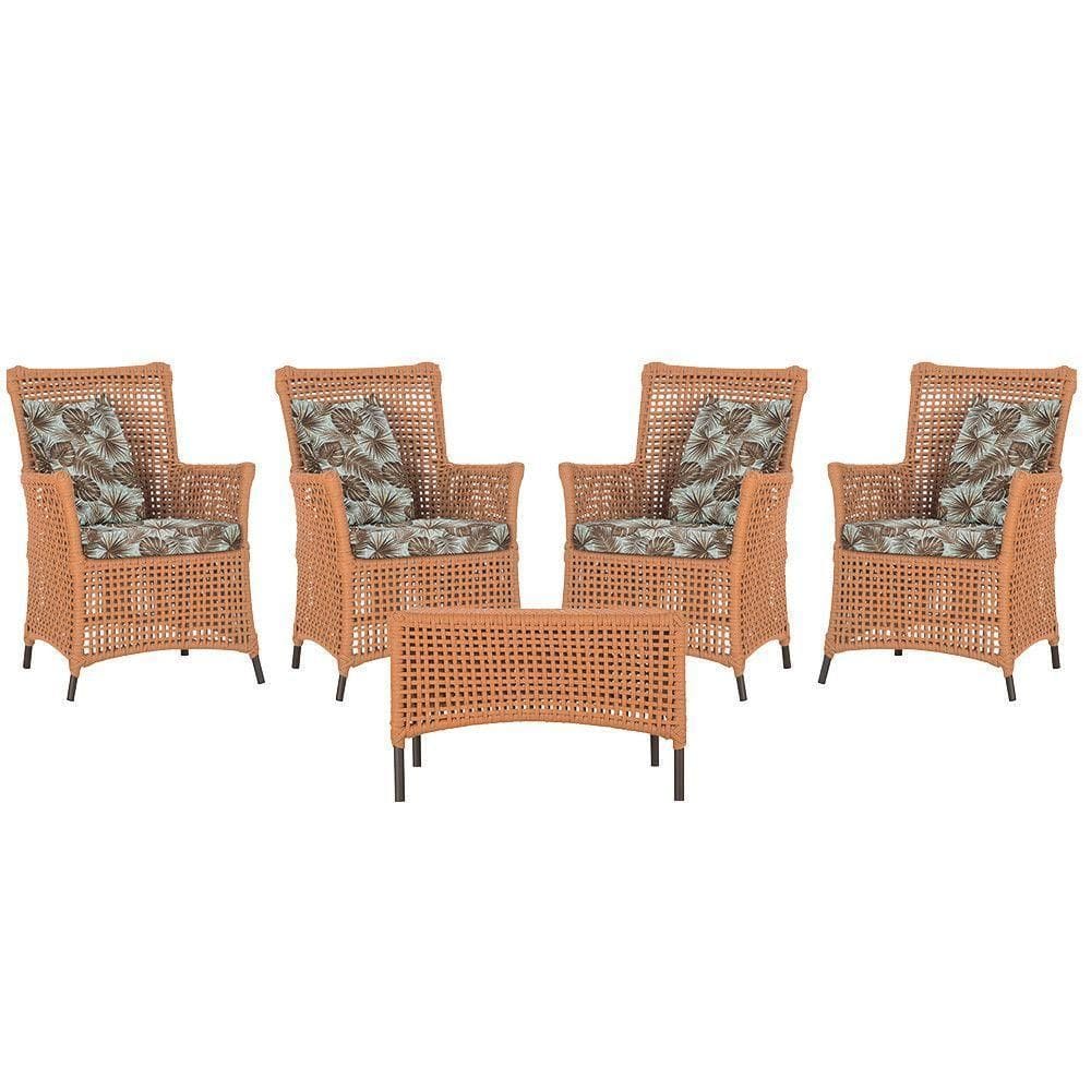 4 Poltronas E 1 Mesa Igapó Alumínio Marrom Corda Náutica E6 Terra Cota