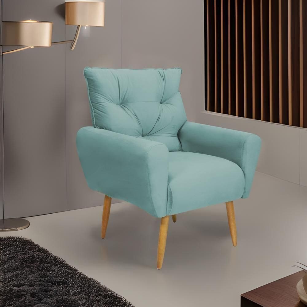 Poltrona Decorativa Para Sala De Estar Quarto E Escritorio Denver Veludo Matrix - Verde Agua