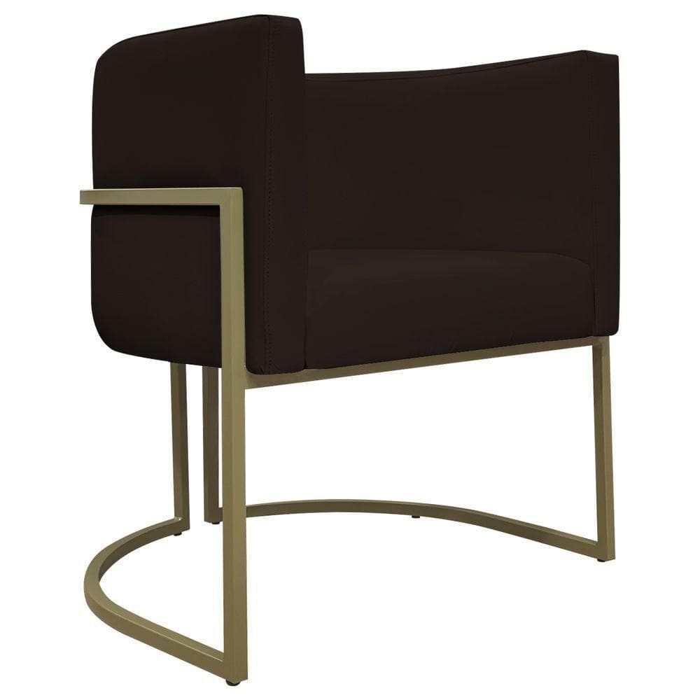 Poltrona Decorativa Recepção Luna Corino Cores Base De Ferro Champagne Marrom Corino