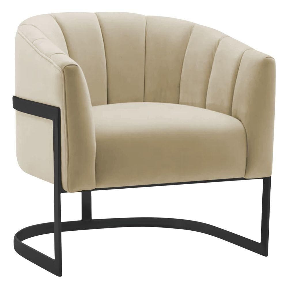 Poltrona Decorativa Sala De Estar Recepção Mavie Base De Ferro Preto Suede - Doce Sonho Móveis Cor Bege