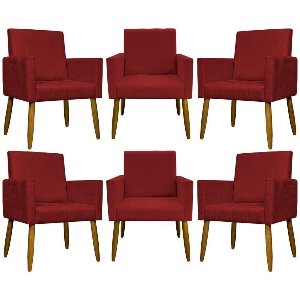 Kit 6 Poltronas Decorativas Mari - Vermelho Suede
