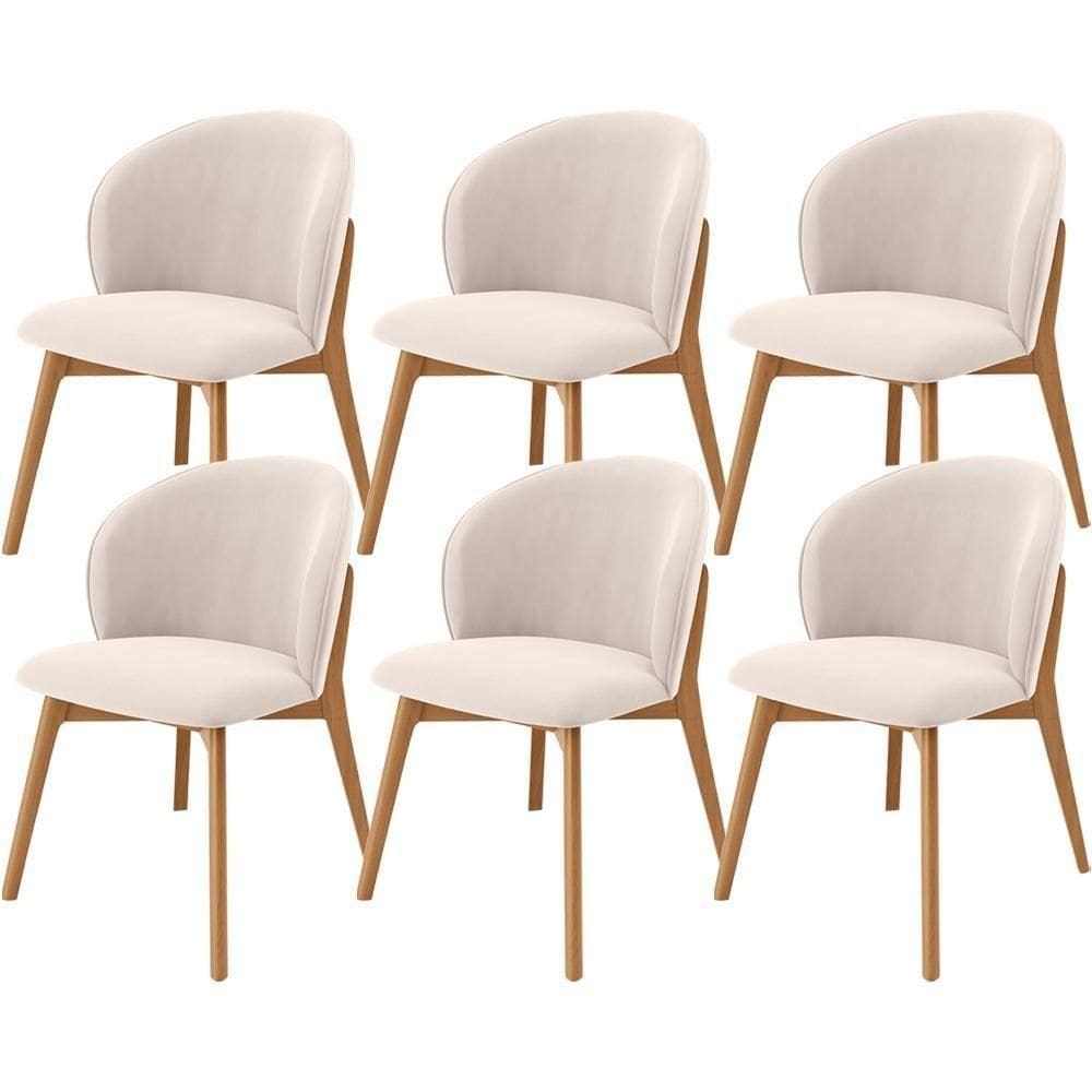Kit 06 Cadeiras De Jantar E Estar Living Estofada Mia L02 Suede Bege