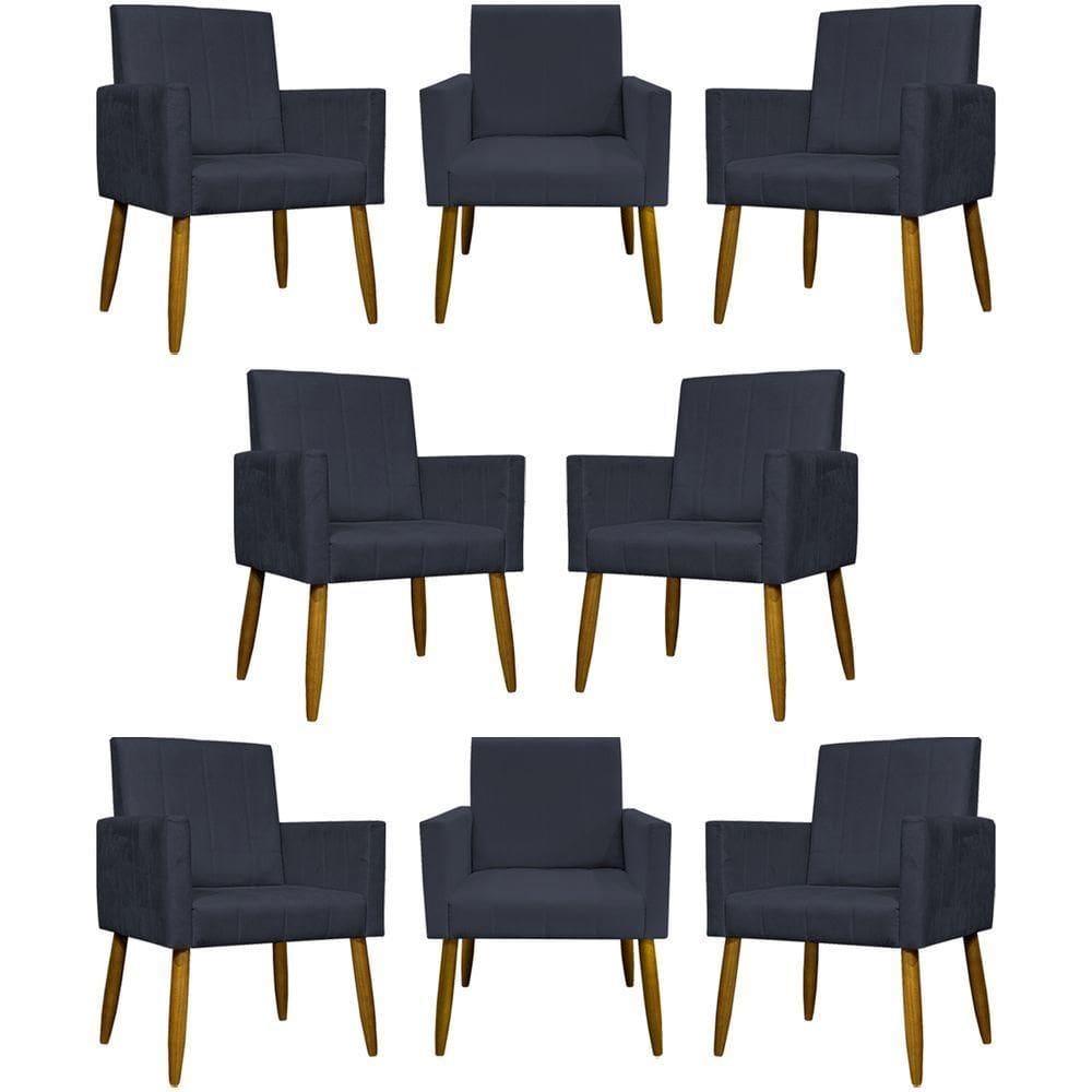 Kit 8 Poltronas Decorativas Mari Pé Palito Castanho - Preto Suede