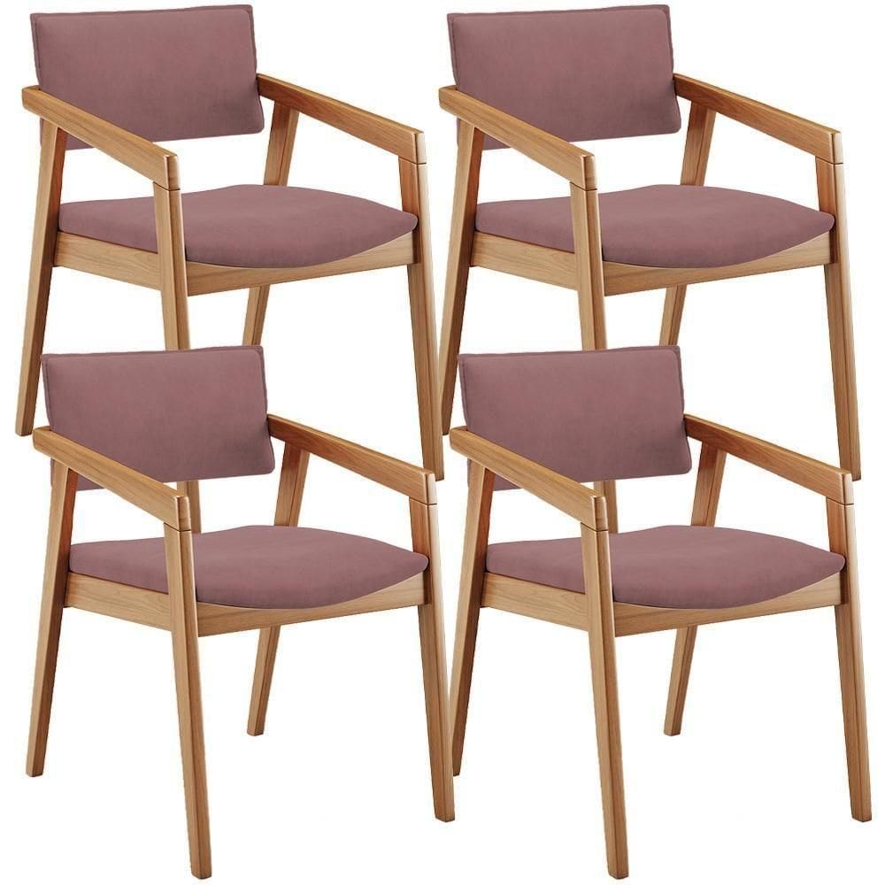 Kit 04 Cadeiras Para Sala De Jantar Estar Living Giorgia B04 Suede Rosê