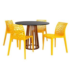 Conjunto Mesa De Jantar Redonda Talia Amadeirada Preta 100cm Com 4 Cadeiras Gruvyer - Amarelo