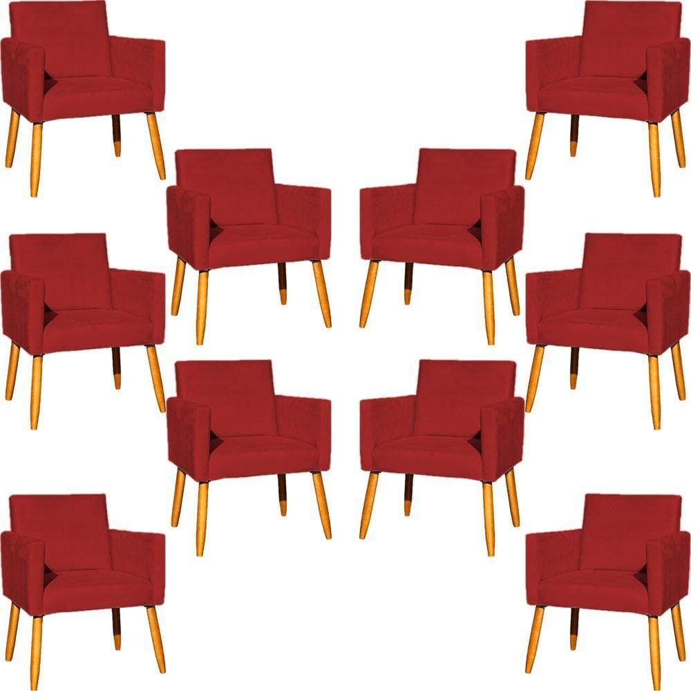 Kit 10 Poltronas Decorativa Para Sala Nina Suede Cores Pé Palito 30cm Castanho - Bordô, Suede