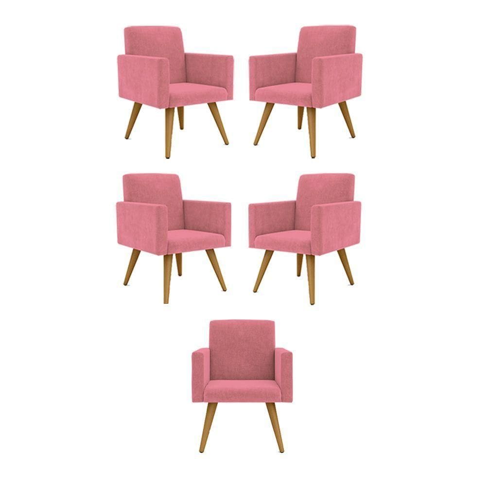 Kit 05 Cadeiras Poltronas Decorativa - Escritório - Recepção Cor:rosa