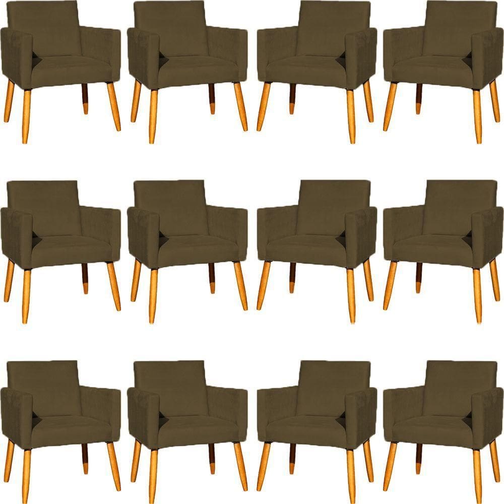 Kit 12 Poltronas Decorativa Para Sala Nina Suede Cores Pé Palito 30cm Castanho - Suede