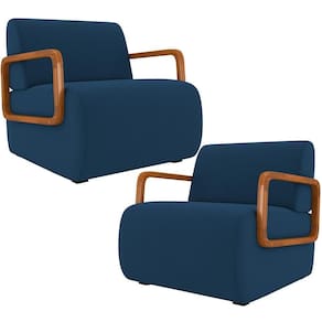 Kit 02 Poltronas Decorativa Orgânica Bruxelas K01 Veludo Azul Marinho