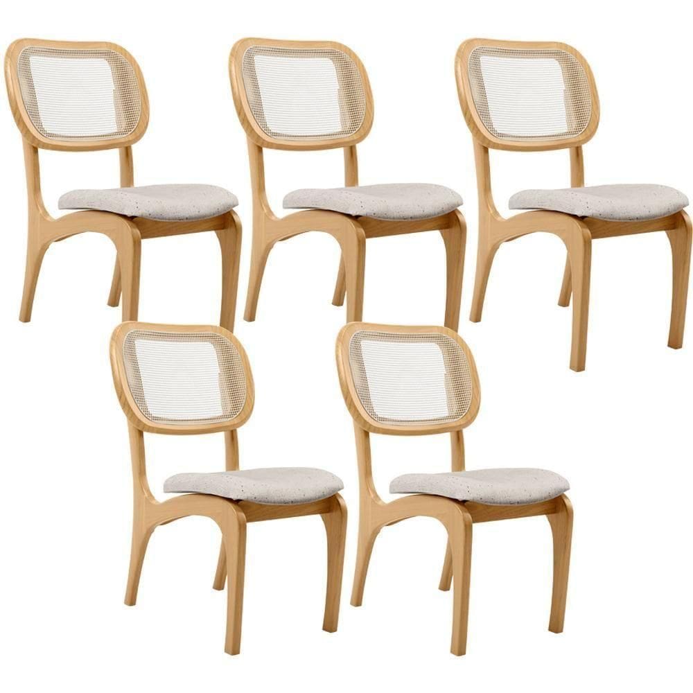 Kit 5 Cadeiras Para Sala De Jantar Estofada E Tela Mariah L02 Linho Cru