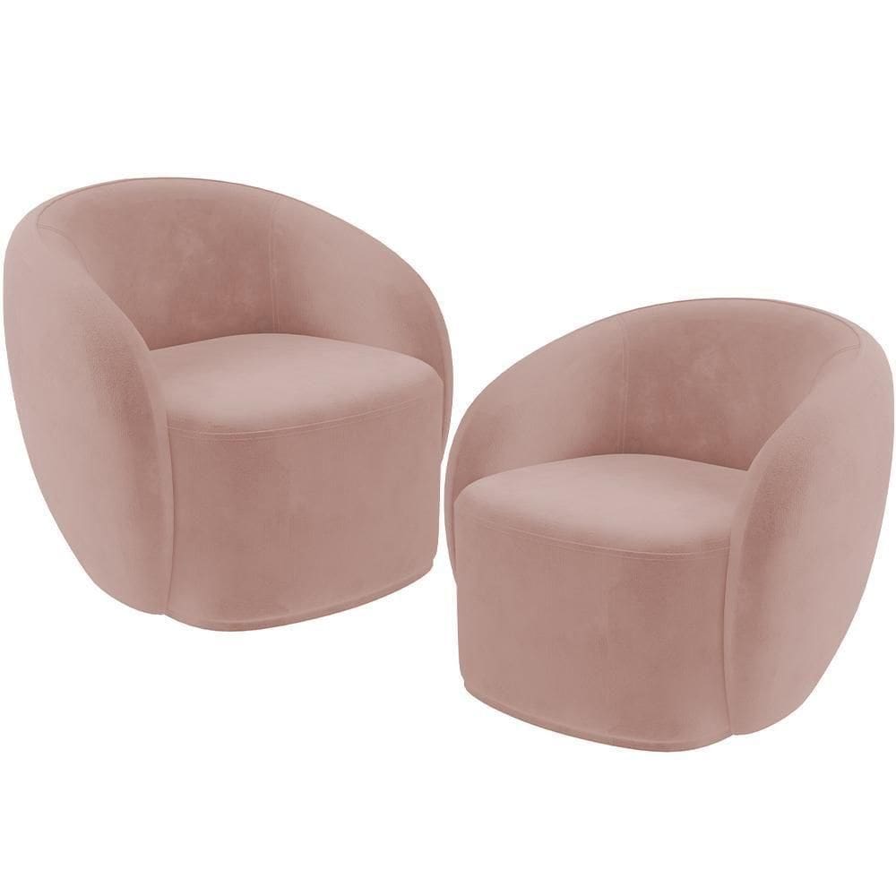 Kit 02 Poltronas Decorativas Para Sala De Estar Living Gliese K01 Veludo Rosê
