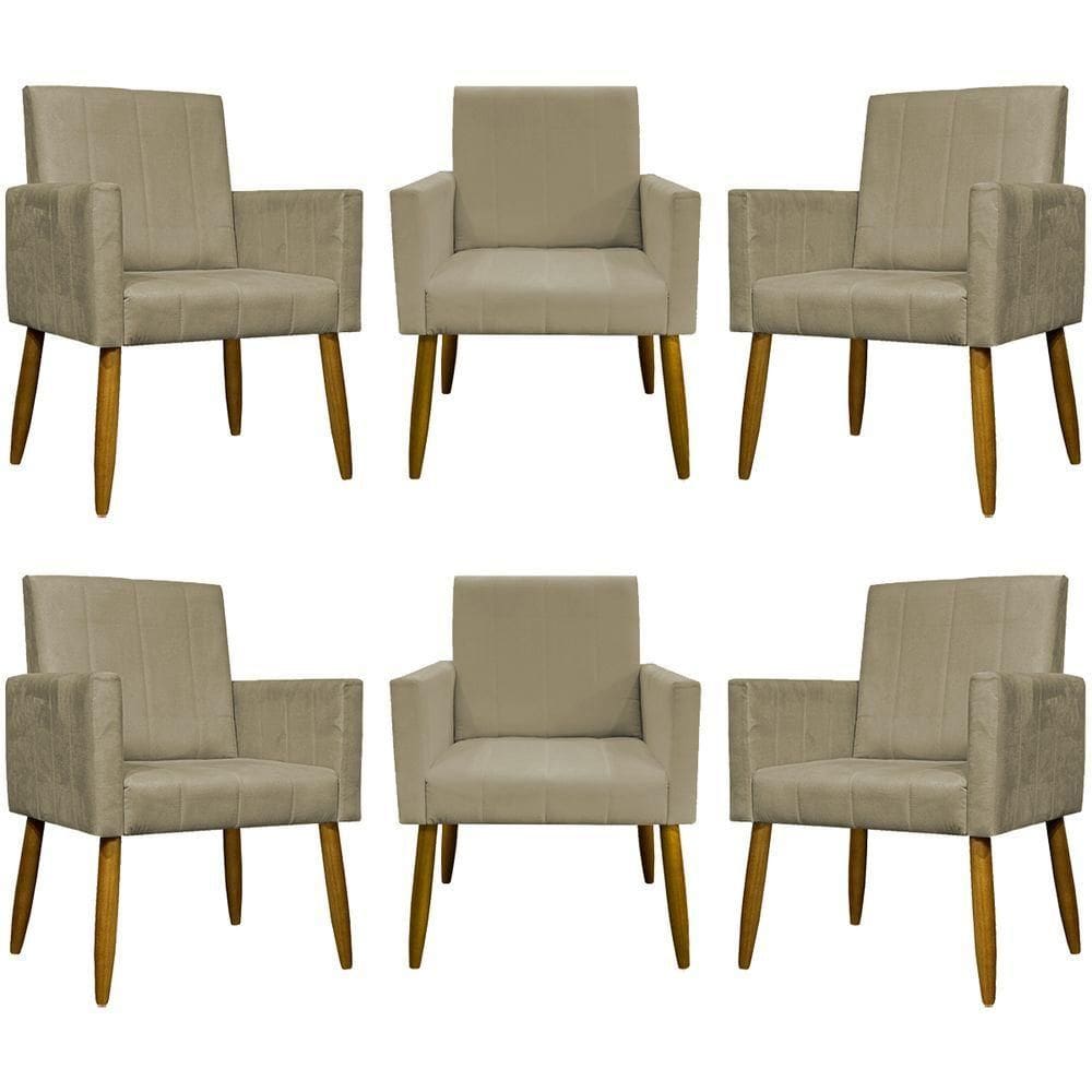 Kit 6 Poltronas Decorativas Para Sala Mari Suede Cores - Nude, Suede