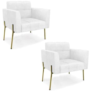 Poltrona Sala Pé Metal Dourado Kit 2 Ana Sintético Pu Branco - Ibiza