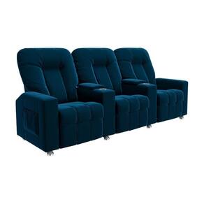 Poltrona Reclinável 3 Lugares Para Sala De Cinema Romeo F05 Veludo Azul Marinho