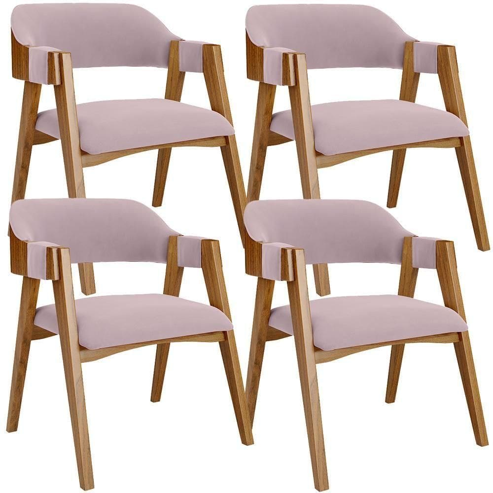 Kit 04 Cadeiras Para Sala De Jantar E Estar Living Estofada Suran L02 Suede Rosê - Lyam