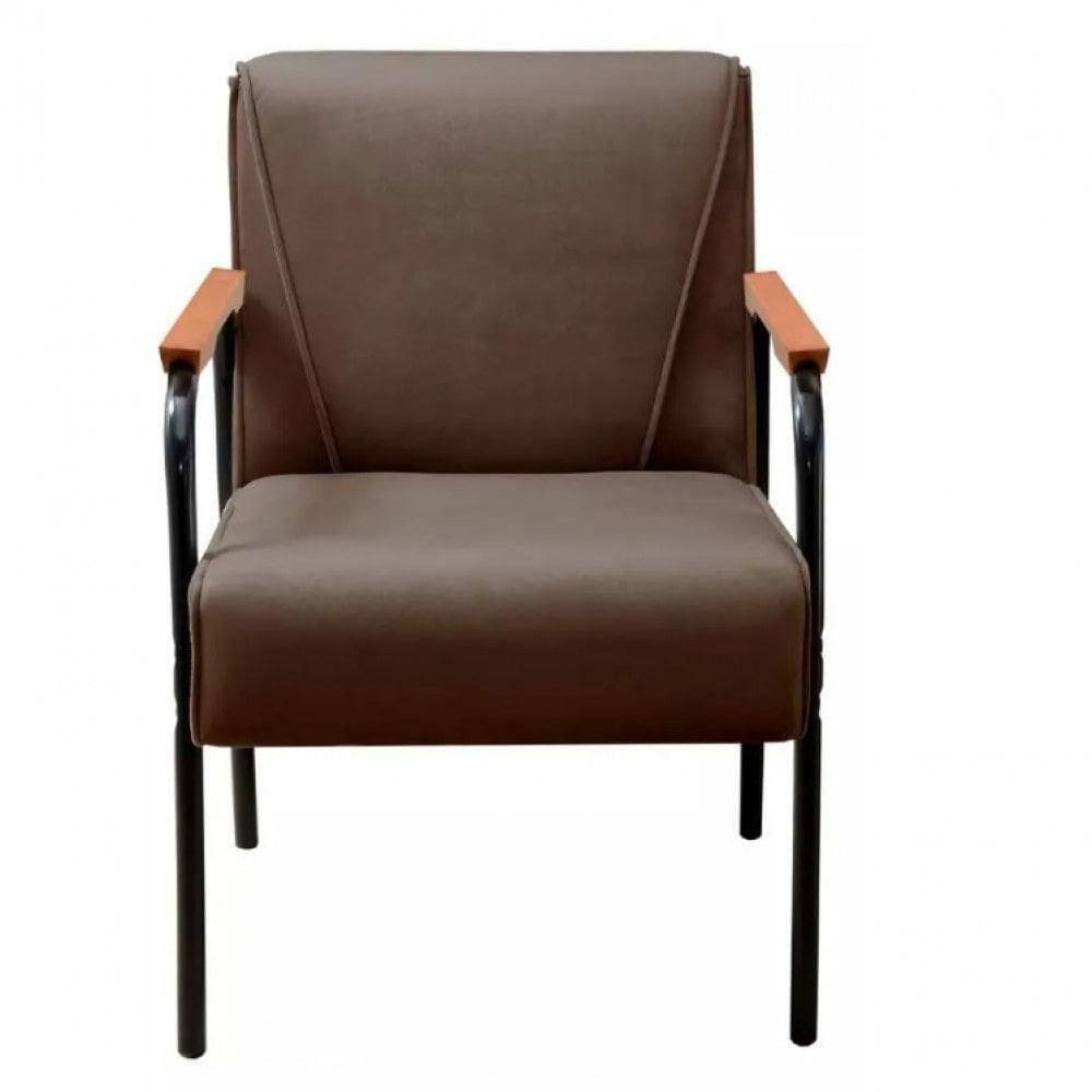Poltrona Decorativa Para Recepção Jade Braço Metal Veludo Marrom