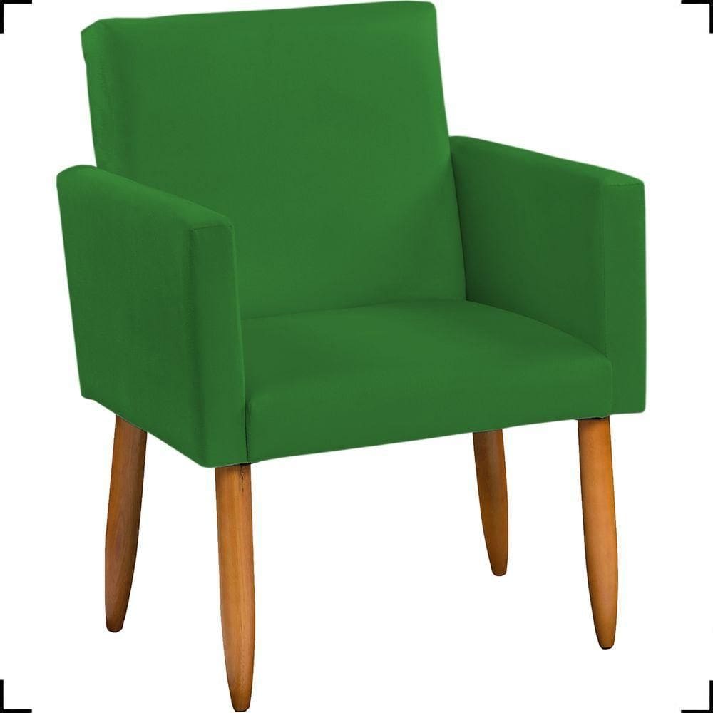 Poltrona Decorativa Para Sala Nina Suede Cores Pé Palito Castanho - Verde, Suede