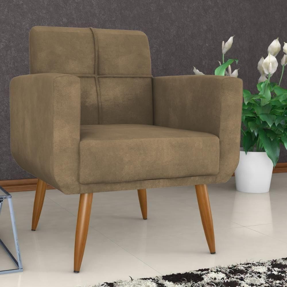 Poltrona Decorativa Para Sala Lilian Veludo Turkey Cappuccino