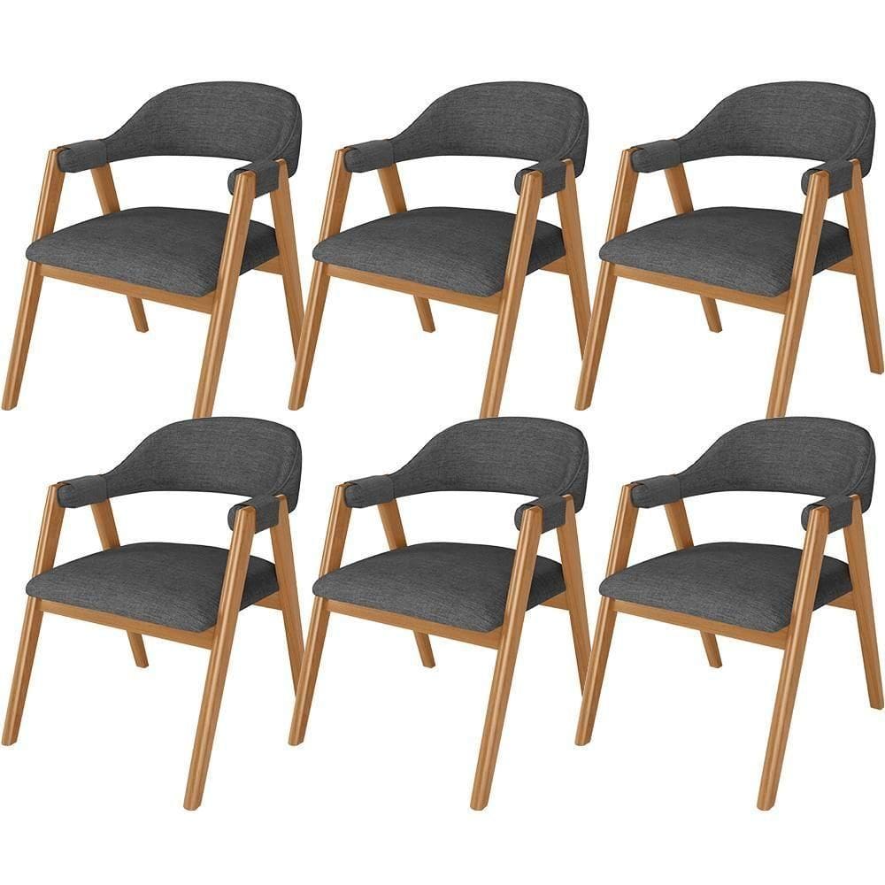 Kit 06 Cadeiras De Jantar E Estar Living Estofada Nadja L02 Linho Cinza Escuro