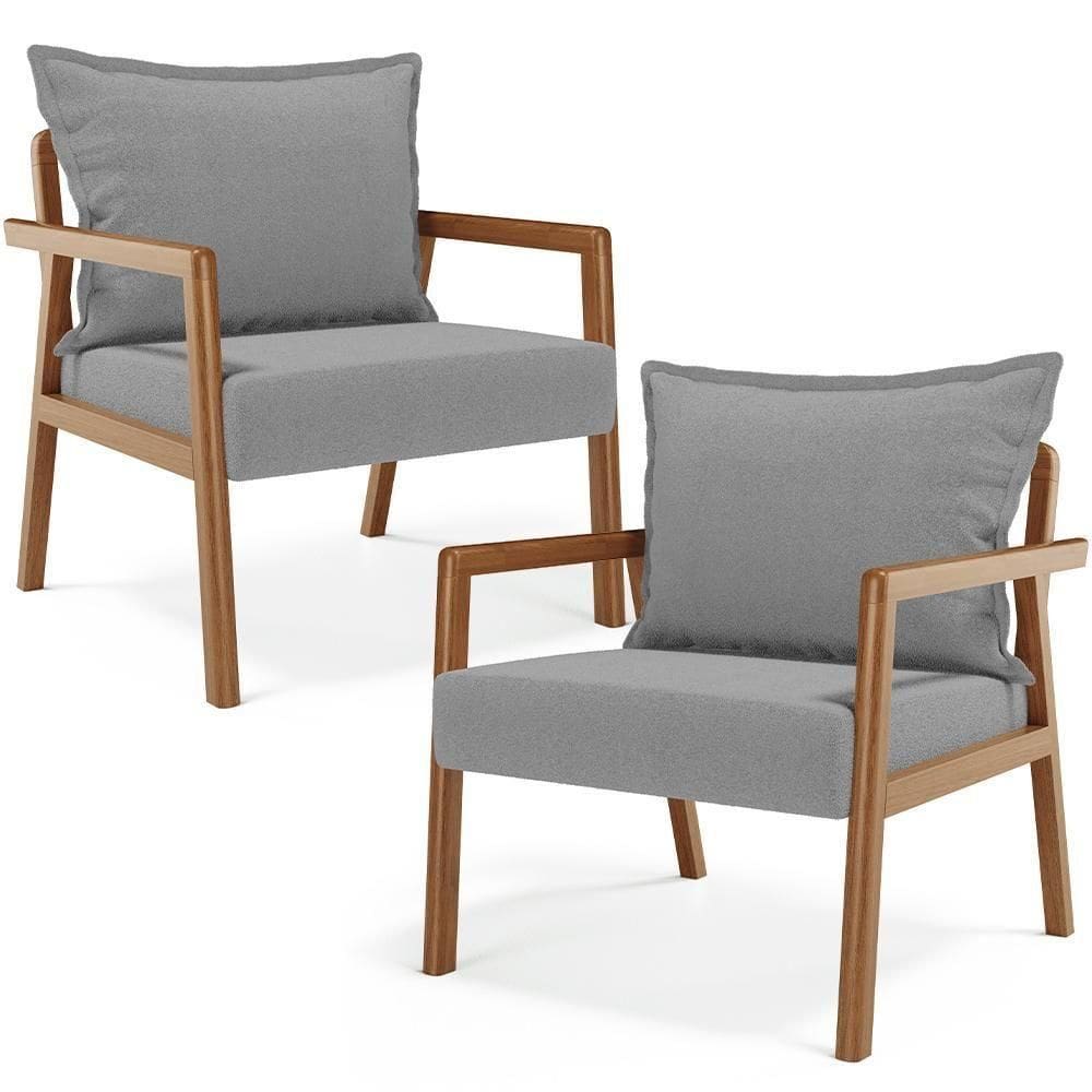 Kit 02 Poltronas Decorativa Para Sala De Estar Alícia B04 Bouclê Cinza