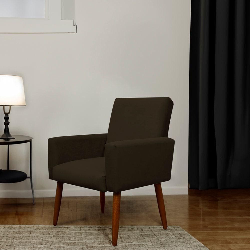 Poltrona Decorativa Para Sala E Quarto Nina Suede Herrero Cor:marrom Escuro
