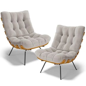Kit 2 Poltronas Decorativas Sala De Estar Costela L02 Bouclê Creme - Lyam Decor