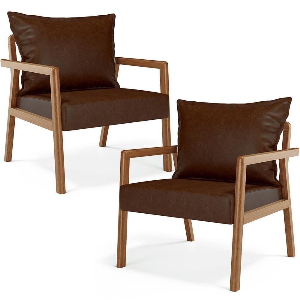 Kit 02 Poltronas Decorativa Para Sala De Estar Alícia B04 Couríssimo Marrom