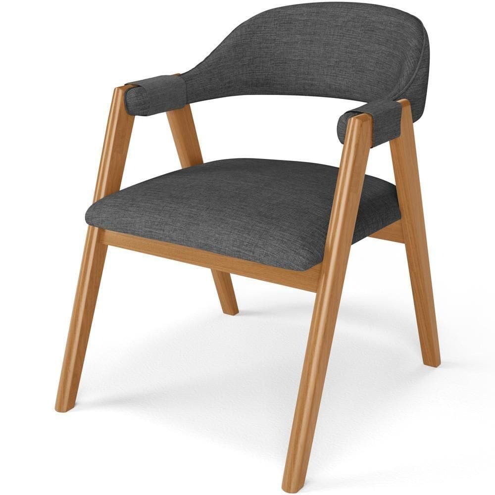 Cadeira De Jantar E Estar Living Estofada Nadja L02 Linho Cinza Escuro