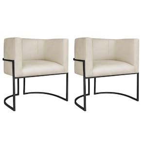 Kit 02 Poltronas Decorativas Luna Base De Ferro Preto Bouclé Bege