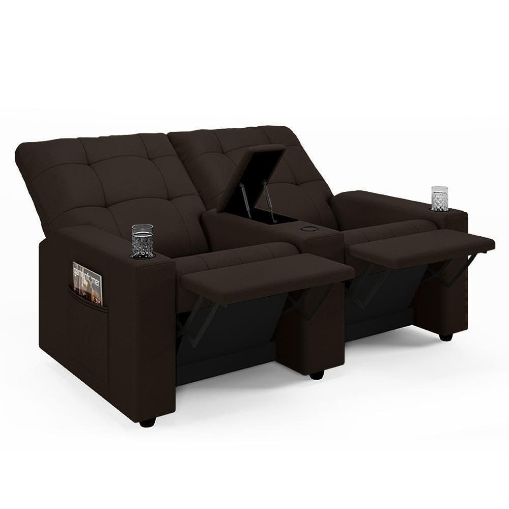 Poltrona Do Papai Reclinável Cinema 2 Lugares Manual Baú Usb Haifa F05 Facto Marrom - Lyam Decor