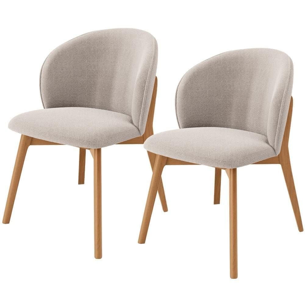 Kit 02 Cadeiras De Jantar E Estar Living Estofada Mia L02 Bouclê Bege - Lyam Decor