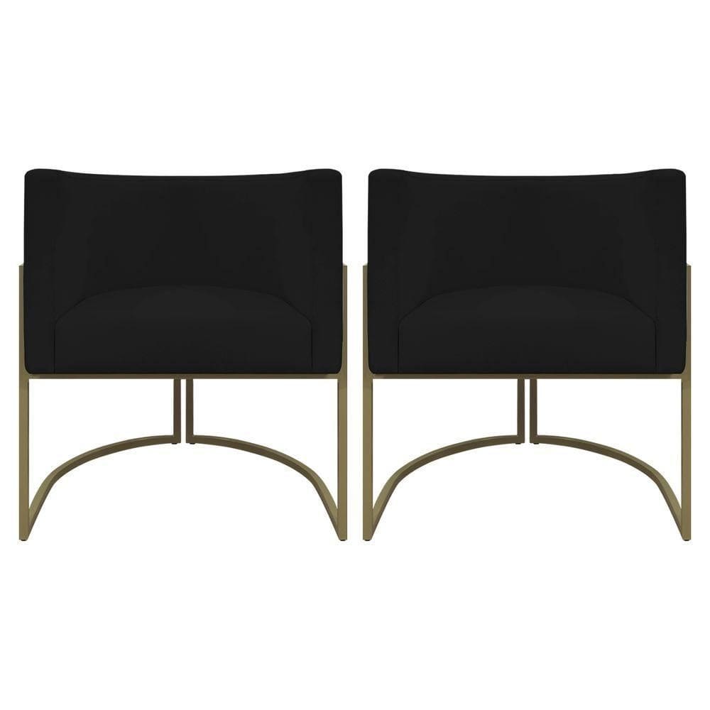 Kit 2 Poltronas Recepção Luna Corino Cores Base De Ferro Champagne Preto Corino