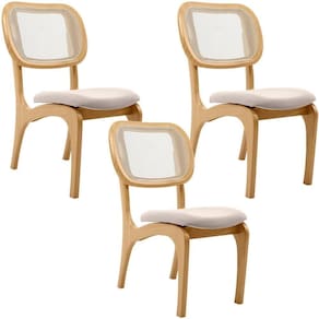Kit 3 Cadeiras Para Sala De Jantar Estofada E Tela Mariah L02 Seude Bege