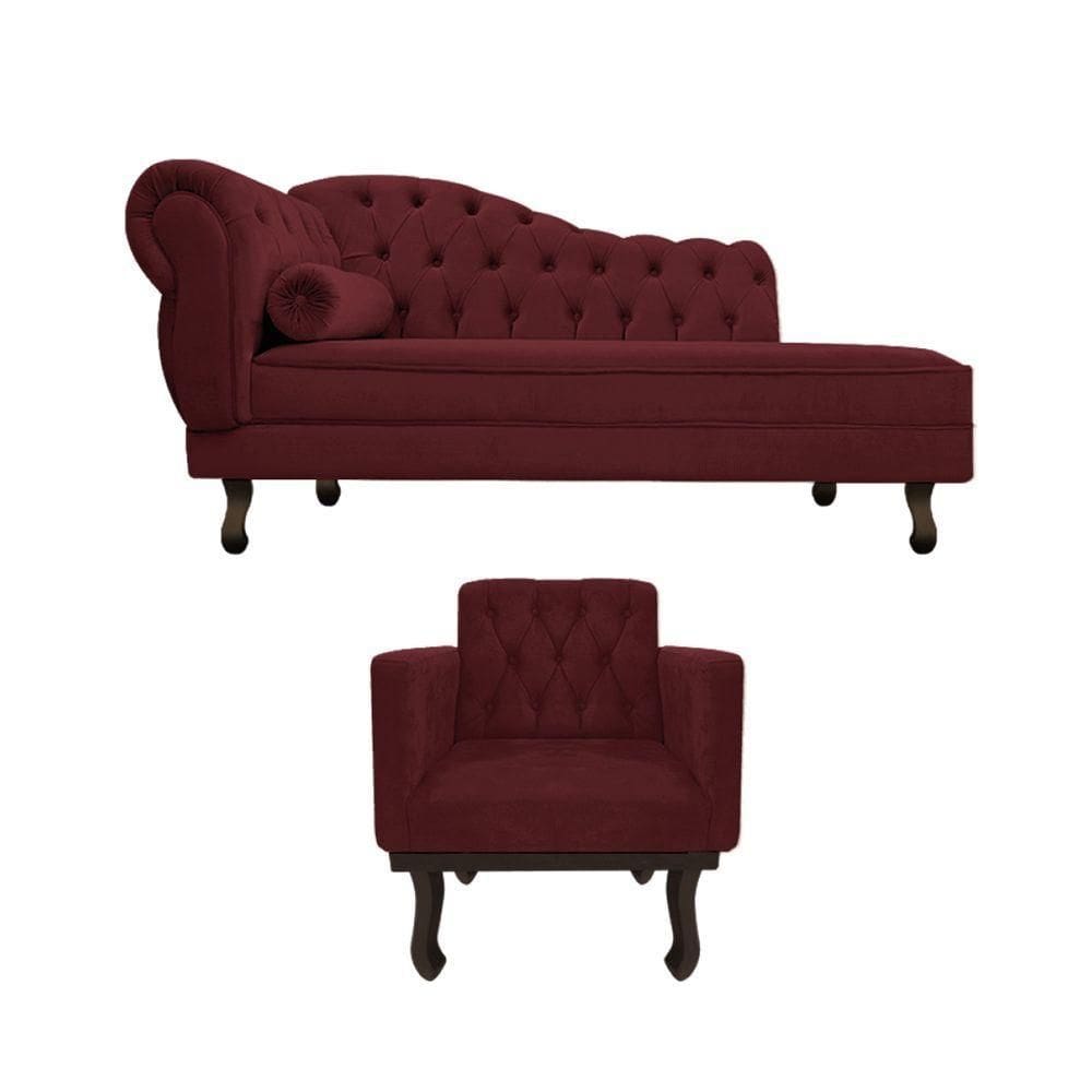 Kit Diva Recamier Diana 120cm Lado Direito E 1 Poltrona Classic Suede Adj Decor Bordô