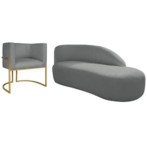 Kit Divã Luna 140cm Lado Direito E 01 Poltrona Base De Ferro Dourado Suede Cor Cinza