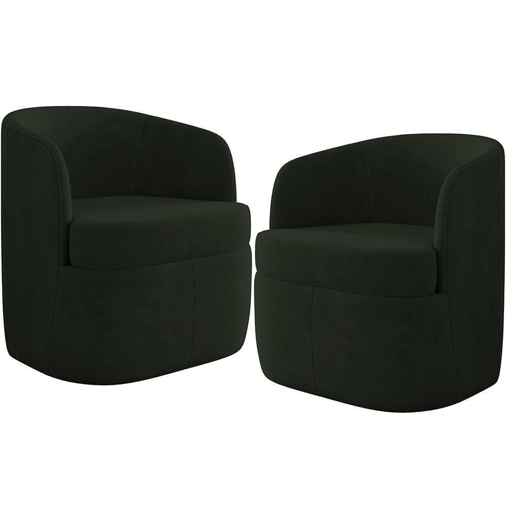 Kit 02 Poltronas Decorativa Giratória Para Sala De Estar Siena K01 Veludo Verde - Lyam Decor