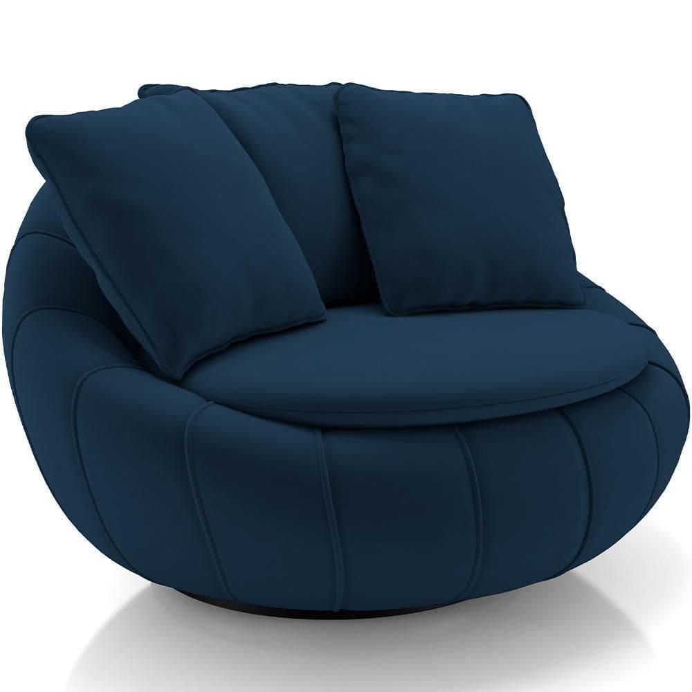 Poltrona Decorativa Giratória Kira M03 Veludo Azul - Lyam Decor